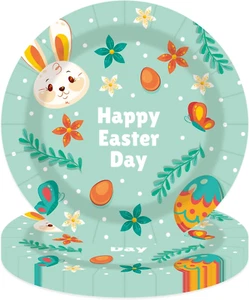 50 Pcs Happy Easter Paper Plates,7 Inch Green Easter Bunny Dessert Plates for Sp - Picture 1 of 7