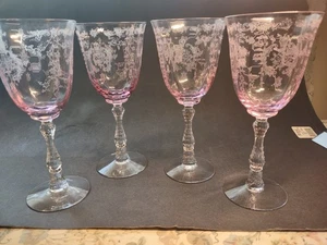 FOSTORIA NAVARRE 4 PINK STEMMED WATER GOBLETS 7 5/8 INS. #6106 - Picture 1 of 6