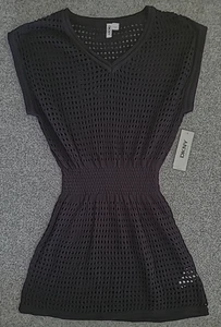 DKNY Häkel Baumwolle Überwurf schwarz mit Taille Akzent - wunderschön Gr. Small Neu mit Etikett - Bild 1 von 3