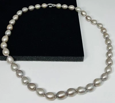 8mm Gray Freshwater Pearl Necklace 18” 925 Sterling Silver Clasp Genuine - Image 1 of 4