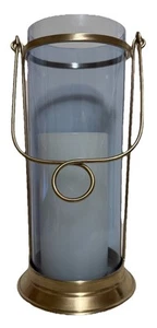 Pottery Barn Coastal Large Beach Lantern in Blue Glass and Pewter 10.5”X4” - Picture 1 of 4