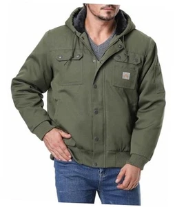 Men's Fit Relaxed Work Coat Fleece Lined Waterproof Workwear Large Army Green - Picture 1 of 7