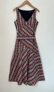 Lauren Ralph Lauren Midi Plaid Dress Sz 2 100% Cotton Multicolor Preppy - Picture 1 of 11