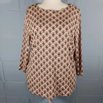 Top Croft & Barrow para mujer 2X multicolor floral geométrico manga 3/4 algodón usado en excelente estado Foto 1 de 4