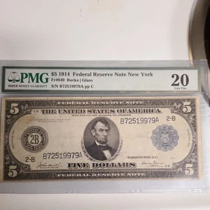 1914 $5frn. new york BURKE-GLASS PMG 20 very fine fr849 - Picture 1 of 4