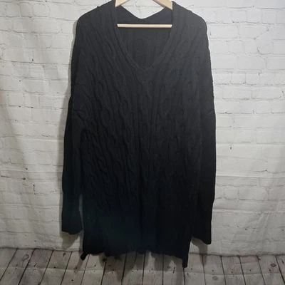 Oversized Women's 2X Cable Knit Sweater Black Chunky 100% Cotton Fisherman  - Image 1 of 4