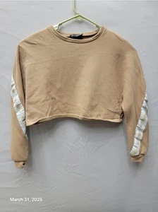 Kittenish Women's Jessie James Decker Long Sleeve Cropped Sweatshirt XS Brown - Picture 1 of 6