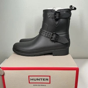 Botas de motociclista Hunter negras con tachuelas refinadas para mujer 10 botas de lluvia de moto - Imagen 1 de 8