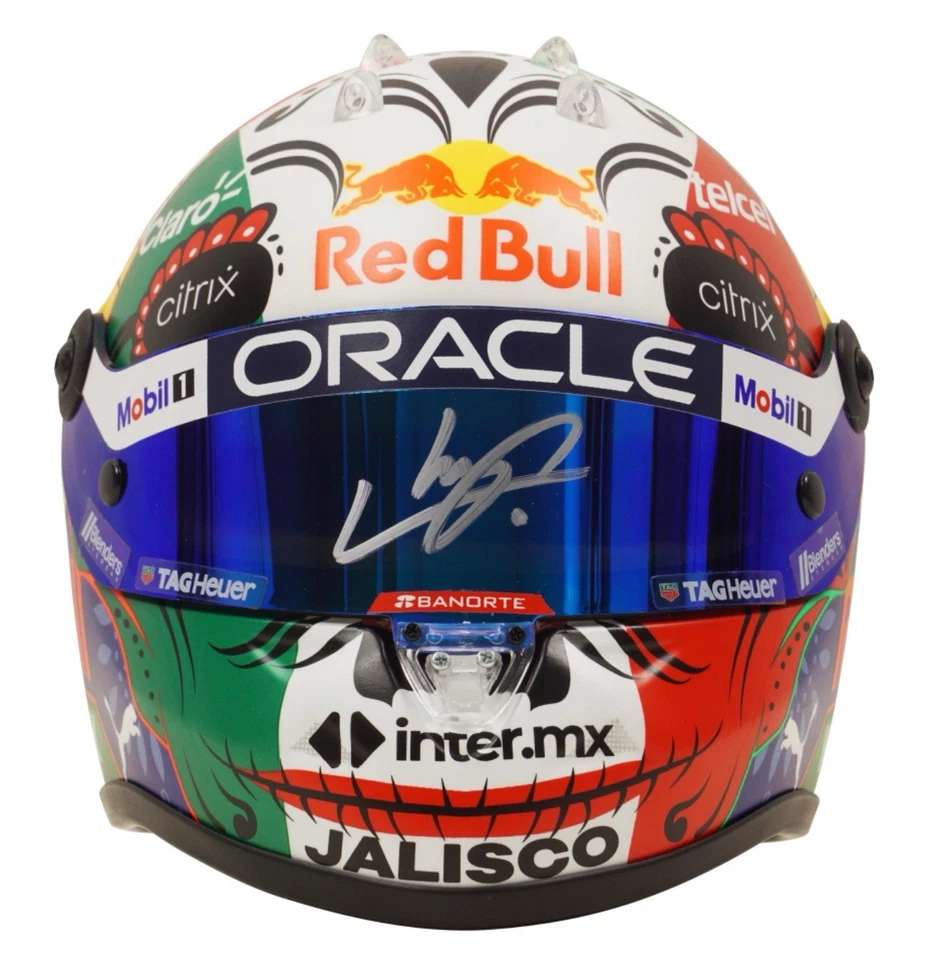 Mini capacete de corrida Sergio Perez assinado México 2022 escala 1:2 (Beckett) - Imagem 1 de 3