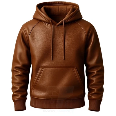 Chaqueta con capucha de cuero premium marrón hecha a mano de piel de cordero genuina para hombre Foto 1 de 4