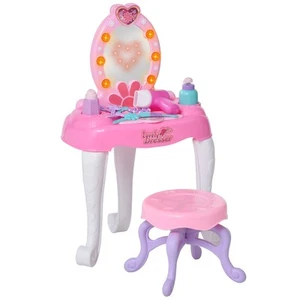 HOMCOM Kids Vanity Table and Chair Beauty Pretend Play Set with Lights Sounds - Picture 1 of 7
