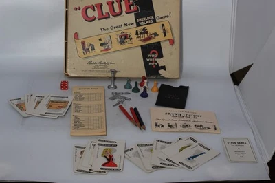 De colección 1949 Parker Brothers Clue versión Sherlock casi completa todo original Foto 1 de 4