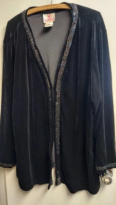 Quacker Factory black stretch velvet evening jacket 3X sequin trim open front - Image 1 of 4