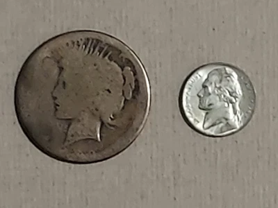 90% Silver Peace Dollar & 1945-P War Nickel, Circulated - Image 1 of 2