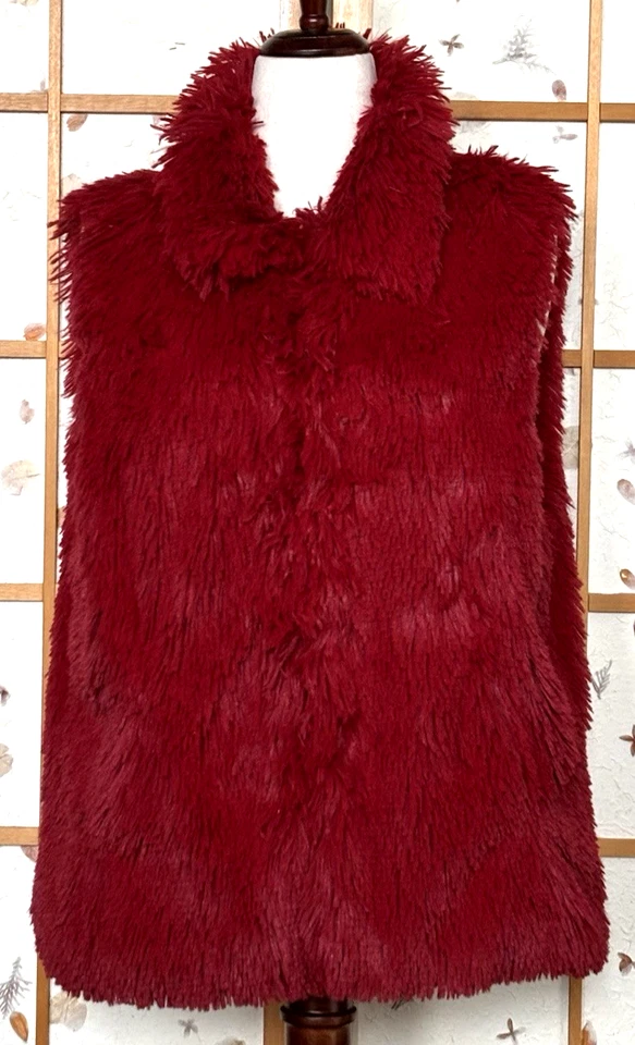 Betsey Johnson Red Faux Fur Leopard Reversible Vest Glam Furry XL - Image 1 of 4