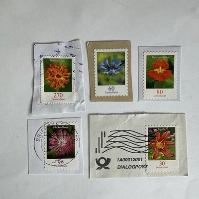 5 Germany stamps~2019~Flowers~hawkweed~cornflower~nasturtium~knapweed~day lily - Image 1 of 4