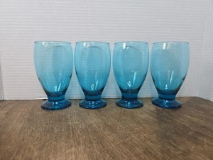 Vintage Set Of 4 Blue Footed Glasses 5.25" - Picture 1 of 5