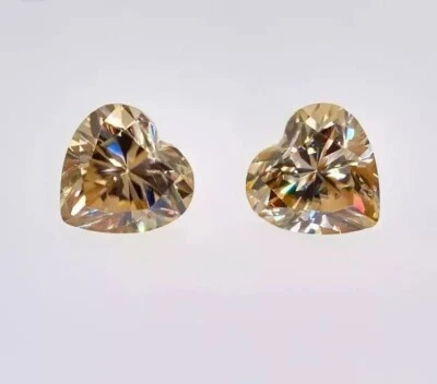 5x5M Champagne color Diamond VVS1 Heart Cut Premium Quality Loose Gemstone 2 PCS - Image 1 of 4
