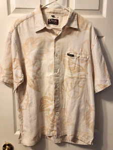 Camicia vintage Tribal Origin Fiji Island marrone chiaro e pesca leggera taglia XL abbottonata - Foto 1 di 10