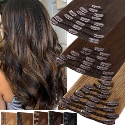 DICK 8 Tressen Clip In Remy Echthaar Haarverlängerung Extensions Wefts Haarteile - Bild 1 von 4