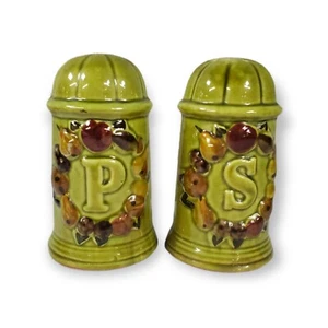Vintage Los Angeles California Pottery Salt Pepper Shaker Set Large Green KG - Picture 1 of 10