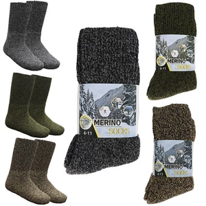 6 Pairs Men's Merino Wool Thermal Woolen Socks Thick Warm Winter Hiking Ski Camp - Picture 1 of 7