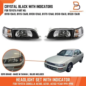 JUEGO COMPLETO DE FAROS NEGROS CRISTAL DEPO PARA TOYOTA COROLLA AE100 AE101 AE102 - Imagen 1 de 9