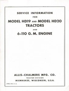 Allis Chalmers HD-19 HD19 y HD-20 HD206-110 GM Motor Taller Manual de Servicio CA - Imagen 1 de 1