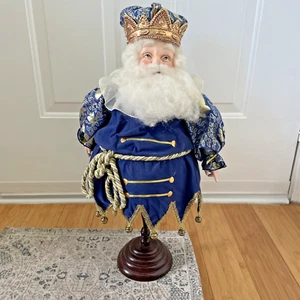 Vintage Dept 56 - Half Body King Blue Santa Plush Vinyl Face Wood Stand 21” Tall - Picture 1 of 12