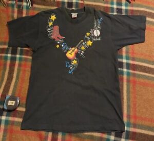 Vintage Nashville T-shirt Single Stitch Made in USA 90s L Black Music Guitar 