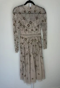 Mac Duggal 10799 Beige Beaded A-Line Cocktail Evening Wedding Gown Midi Dress 2 - Picture 1 of 9