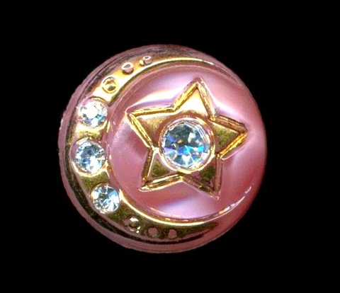 Pink Moonglow Star & Crescent Moon w Paste Vintage German Glass Button 9/16" Cover