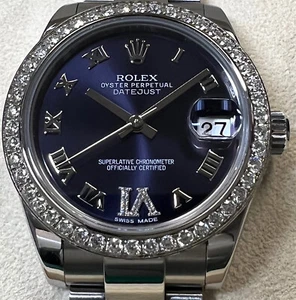 ROLEX DATEJUST MIDSIZE 31MM 178384 18K/STEEL PURPLE ROMAN DIAMOND DIAL -BOX/CARD - Picture 1 of 12
