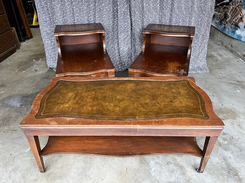 Vintage Antique Mid Century 2 Tier Side Tables And Matching Coffee Table Cover
