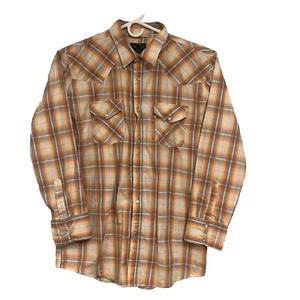 Vintage High Noon Western Pearl Snap Long Sleeve Plaid Size Large Tall Orange - Picture 1 of 9