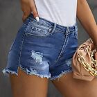 Denim Shorts Washable Casual Ripped Shorts Soft Polyester For Outdoor