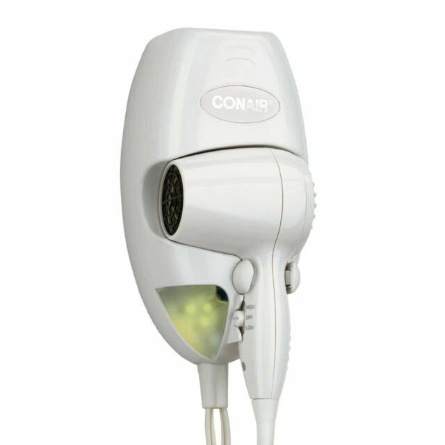 Conair 134W Mini Turbo Wall Mount Hair Dryer with Nightlight - White