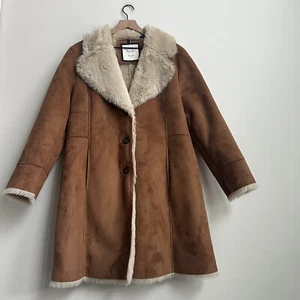 Tommy Hilfiger Faux Suede longline faux sherpa button down jacket Coat Women XL - Picture 1 of 15