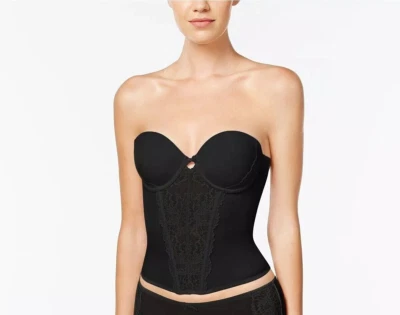 Sexy bustier push-up de encaje floral sin tirantes negro talla 34D de Maidenform para mujer Foto 1 de 3