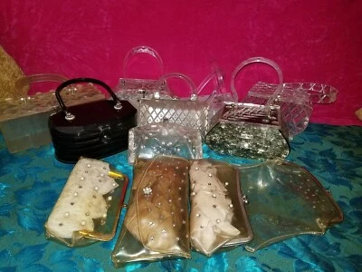 -LOT OF 11- 1950's Clear Lucite & Plastic Vintage Handbag Lot box bags Purses  - Image 1 of 4
