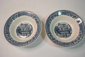Lot 2 Vintage Blue Transfer-ware Soup Cereal Bowls Cottage USA 6.25" - Picture 1 of 3