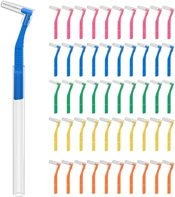 50 escovas interdentais de ângulo de contagem para aparelhos, 5 tamanhos, extra apertadas (0,6 mm), apertadas - Imagem 1 de 4