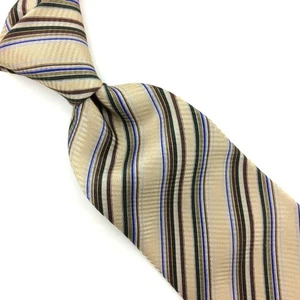 Brioni Tie Italy Beige Brown Blue Stripe Self-Tipped Necktie Luxury Silk Ties L3 - Picture 1 of 8