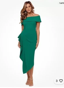 NEW Betsy & Adam Off Shoulder Ruffle Dress, Green Sz-16 $239 - Picture 1 of 9