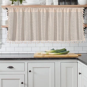 Crochet Curtain Valance for Kitchen Window, Shabby Macrame Curtain Tiers with... - Bild 1 von 9