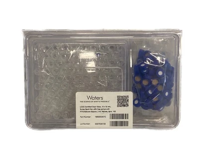 (100/Pk) WATERS 12x32mm 2mL LCGC Clear Glass Vials w/ PTFE Silicone Septum Caps - Image 1 of 4