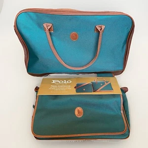 Ralph Lauren Polo Green Travel Bag New 2 Bags Vtg Canvas Brown Trim - Picture 1 of 14