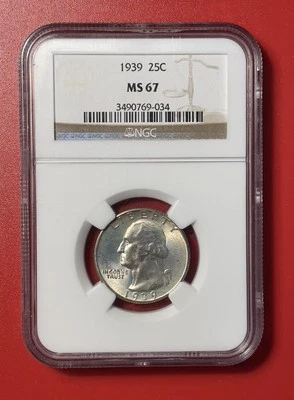 1939 P Washington Silver Quarter, Premium Gem Uncirculated, NGC MS67. - Image 1 of 4