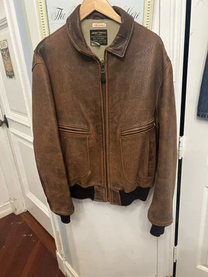 Chaqueta de Cuero AVIREX Tipo A-2 Chaqueta de Bombardero de Vuelo 46 Talla Marrón Hombres De Colección Foto 1 de 4