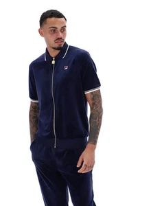 Fila Vintage Polo Shirt Mens Terry Velour FILA Full Zip Polo in Navy/Gardenia - Picture 1 of 13